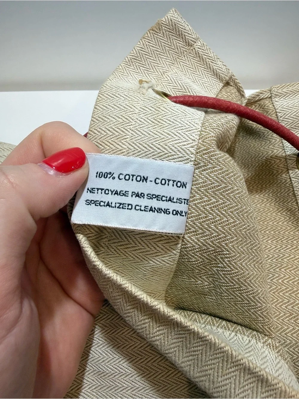 Hermes Aline Beige Canvas Tote with Red Logo and Strap